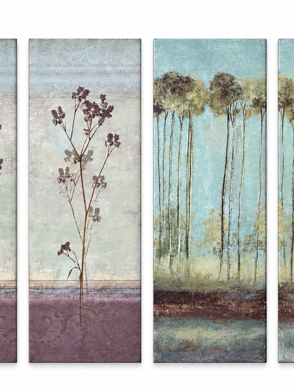 Canvas Wall Art Panel Set - Botanical Blue and Brown Landscape